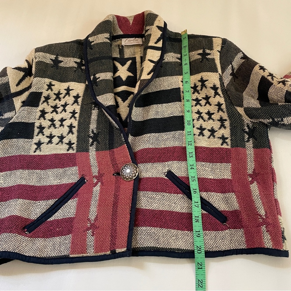 Jacket Womens Medium Tapestry USA Flag Stars Western Red Blue Patriotic 4th July - Picture 14 of 15